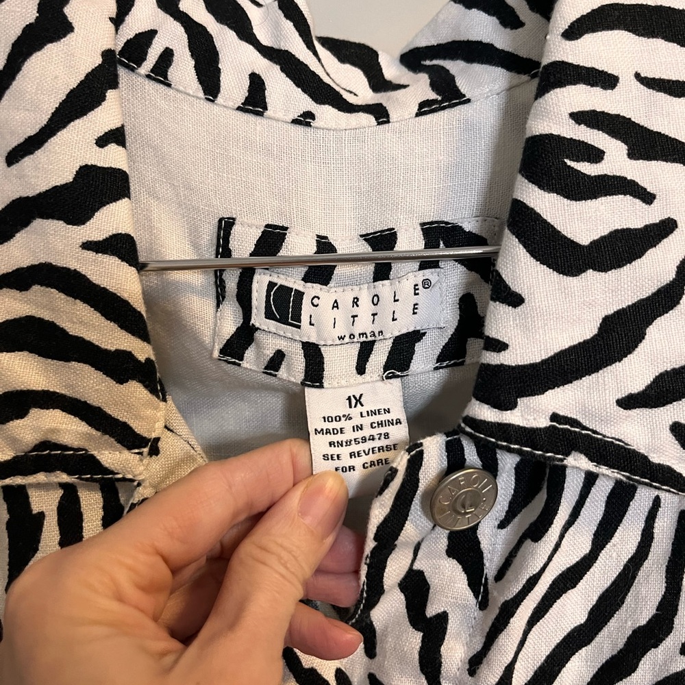 Carole Little Zebra Print Linen Blend Jacket 1x - Picture 5 of 6